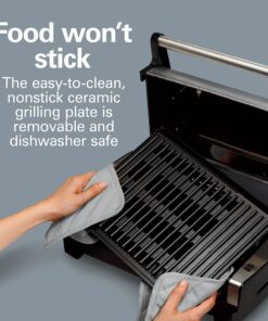 Hamilton Beach Electric Indoor Searing Grill with Viewing Window & Adjustable Temperature Control to 450F, 118 sq. in. Surface Serves 6, Removable Nonstick Grate, Stainless Steel Searing Grill with Window 55 71f67XepwRL 1