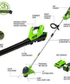 Greenworks 40V Cordless String Trimmer and Leaf Blower Combo Kit, 2.0Ah Battery and Charger Included 12" Trimmer + Blower (2.0Ah) 25 71f6Ubv3LtL