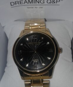 DREAMING Q&P IP Gold Plating Steel Roman Numeral Dial with Rhinestones Mens Wrist Watches for Man Black 003 golden & Black 44 71f6WJuaWOL 2