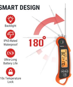 ThermoPro TP710 Instant Read Meat Thermometer Digital for Cooking, 2-in-1 Waterproof Kitchen Food Thermometer with Dual Probes and Dual Temperature Display for Oven, Grilling, Smoker & BBQ Upgrade 45 71fBFUYbNWL