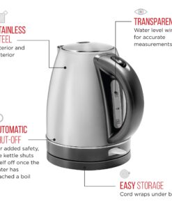 Chefman Stainless Steel Electric Kettle w/ 360° Swivel Base, Auto Shut Off & Boil Dry Protection, BPA-Free Interior and Cool-Touch Handle, 7+ Cup Capacity, 1.7 Liter, 1500W 35 71fBg6qGV4L