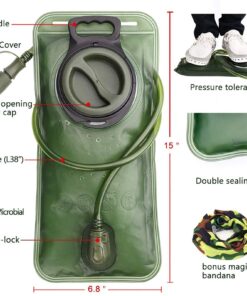 Alternative view of Hydration Bladder, 1.5L-2L-3L Water Bladder for Hiking Backpack Leak Proof Water Reservoir Storage Bag, BPA-Free Water Pouch Hydration Pack for Camping Cycling Running, Military Green 1.5-2-3 Liter 2L - Military Green Water Bladder