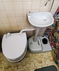 SereneLife Portable Camping Sink w/Towel Holder & Soap Dispenser - Hand Wash Basin Stand w/Rolling Wheels - For Outdoor Events, Gatherings, Worksite & Camping White Standard Towel Holder & Dispenser 46 71fD5SpbTgL 1