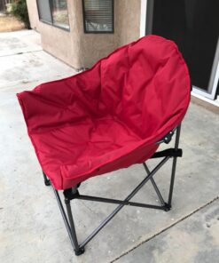 ALPHA CAMP Oversized Camping Chairs Padded Moon Round Chair Saucer Recliner with Folding Cup Holder and Carry Bag Red 45 71fE0m2OQzL