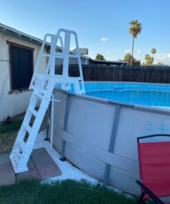 Vinyl Works SLA A-Frame 48-56 Inch Adjustable Above Ground Swimming Pool Ladder Entry System with Slide Lock Barrier and Handrails, White 19 71fFnlzgqkL