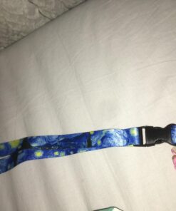 Vincent Van Gogh The Starry Night Print Lanyard with PU Leather ID Badge Holder Wallet with 3 Card Pockets, Safety Breakaway Clip & Matching Note Card. Gift of Carabiner Keychain Flashlight. Breakaway + Keychain Light 43 71fIU GqgHL