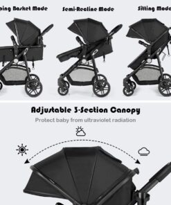 BABY JOY Baby Stroller, 2 in 1 Convertible Carriage Bassinet to Stroller, Pushchair with Foot Cover, Cup Holder, Large Storage Space, Wheels Suspension, 5-Point Harness (Black) Black 16 71fJF3eSakL