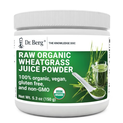 Dr. Berg's Wheatgrass Superfood Powder - Raw Juice Organic Ultra-Concentrated Rich in Vitamins and Nutrients - Chlorophyll and Trace Minerals - 60 Servings - Gluten-Free Non-GMO - 5.3 oz (1 Pack) 1 Pack