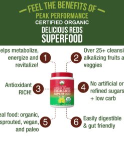 Organic Reds Superfood Powder. Best Tasting Organic Red Juice Super Food with 25+ All Natural Ingredients and Polyphenols. Vital for Max Energy and Detox. Raspberry, Elderberry, Beetroot 20 71fLWSH95zL