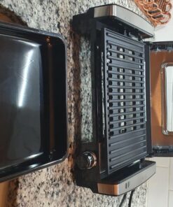 Hamilton Beach Electric Indoor Searing Grill with Viewing Window & Adjustable Temperature Control to 450F, 118 sq. in. Surface Serves 6, Removable Nonstick Grate, Stainless Steel Searing Grill with Window 92 71fN3WTSagL 1