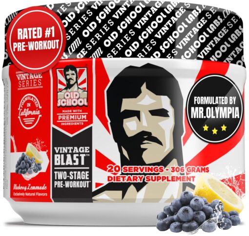 Old School Labs Ultimate 2 Stage Pre Workout for Explosive Energy, Massive Pumps & Laser Focus - Preworkout for Men & Women - Pre Workout Powder with Amino Acids - Natural Ingredients & 250mg Caffeine Blueberry Lemonade