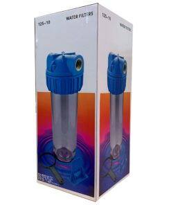 10" Clear Standard Transparent Whole House Water Filter System with Presser Relief Button, 3/4” Inlet/Outlet Brass Port & 5 Micron Block Activated Carbon Cartridge, Meets NSF Standards & Regulations 17 71fP8IXt6AL