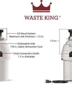 Waste King 1 HP Garbage Disposal with Power Cord, Food Waste Disposer for Kitchen Sink, L-8000 27 71fPPmRvAsL