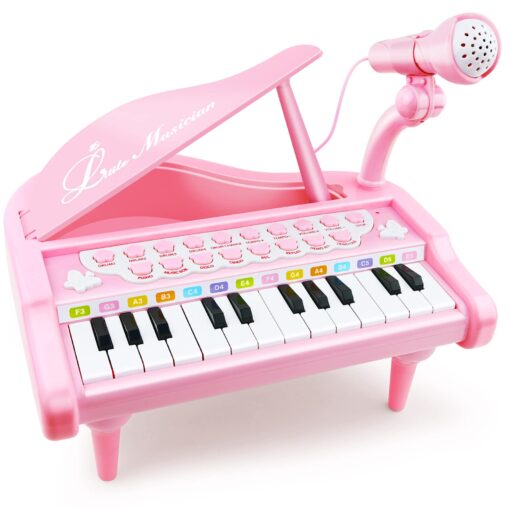 Love&Mini Piano Toy Keyboard for Kids Birthday Gift Age 1+ Pink 24 Keys Toddler Piano Music Toy Instruments with Microphone 24 Keys Pink