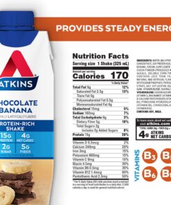 Atkins Chocolate Banana Protein Shake, 15g Protein, Low Glycemic, 4g Net Carb, 2g Sugar, Keto Friendly, 12 Count 15 71fUE6Rm6L