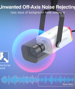 FIFINE Gaming XLR/USB Microphone Kit, Streaming Dynamic Mic Set for PC/PS5, Computer Mic for Vocal Podcast Recording Voiceover, with Headphones Jack, Gain Knob, Arm Stand-AmpliGame AM8T White 33 71fVUumc6OL