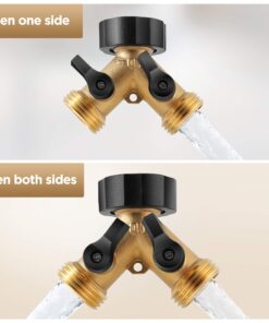 IPOW Solid Brass Body Backyard 2 Way Y Valve Garden Hose Connector Splitter Adapter + Extra 4 Rubber Hose Washers with Comfort Grip, 2 Pack Yellow + Black 15 71fYEDgqPyL 1