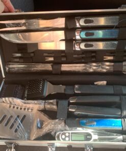 ROMANTICIST 21pc BBQ Grill Accessories Set with Thermometer - The Very Best Grill Gift on Birthday Wedding - Heavy Duty Stainless Steel Grill Utensils with Non-Slip Handle in Aluminum Case 21PCS BLACK 20 71fYu BItLL