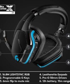 Logitech G935 Wireless DTS:X 7.1 Surround Sound LIGHTSYNC RGB PC Gaming Headset - Black/Blue G935 Only 35 71fZKQ8wYwL