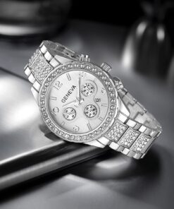 FANMIS Luxury Unisex Pave Floating Crystal Diamonds Calendar Digital Quartz Watch Business Dress Watch Luminous Pointer with Stainless Steel Link Bracelet silver 23 71fbLrxA91L