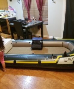 INTEX Seahawk Inflatable Boat Series: Includes Deluxe Aluminum Oars and High-Output Pump – SuperStrong PVC – Fishing Rod Holders – Heavy Duty Grab Handles – Gear Pouch Seahawk 4 Boat Set 39 71fcbMJPEdL