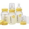 Medela Breast Milk Storage Bottles, 3 Pack of 5 Ounce Breastfeeding Bottles with Slow Flow Nipples, Lids, Wide Base Collars, and Travel Caps, Made Without BPA 3 Count (Pack of 1)