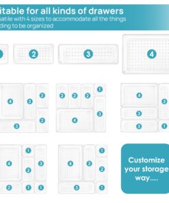 Vtopmart 25 PCS Clear Plastic Drawer Organizers Set, 4-Size Versatile Bathroom and Vanity Drawer Organizer Trays, Storage Bins for Makeup, Bedroom, Kitchen Gadgets Utensils and Office 36 71fdsq76k1L