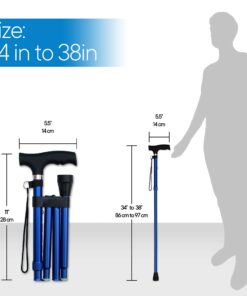 RMS Folding Cane - Foldable Walking Cane with Adjustable Height - Collapsible and Lightweight - Soft Ergonomic Handle for Comfortable Grip - Portable Walking Stick for Mobility Aid Blue 20 71fgc2 RigL