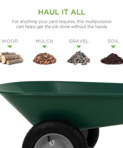 Best Choice Products Dual-Wheel Home Utility Yard Wheelbarrow Garden Cart w/Built-in Stand for Lawn, Gardening, Grass, Soil, Bricks, and Construction, Green 29 71fgz32MsaL