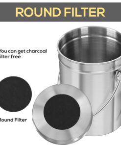Utopia Kitchen Compost Bin for Kitchen Countertop - 1.3 Gallon Compost Bucket for Kitchen with Lid - Includes 1 Spare Charcoal Filter (Silver) Silver 26 71fhFAE8LVL