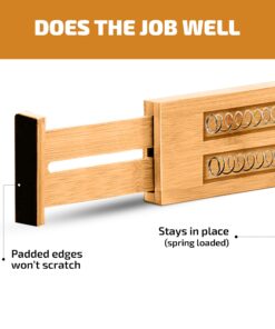 Large Kitchen Drawer Organizer - Expandable Bamboo Drawer Dividers (17.5" - 22") - Adjustable Separators for Kitchen, Clothes, Dresser, Bedroom, Bathroom, and Desk Drawers - 4 Pack (Natural) Natural 27 71fhLpNwKL