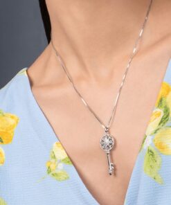 Jewelili Sterling Silver 1/10 Cttw Natural White Round Diamond Key Pendant Necklace, 18" Box Chain 10 71fiuva JkL