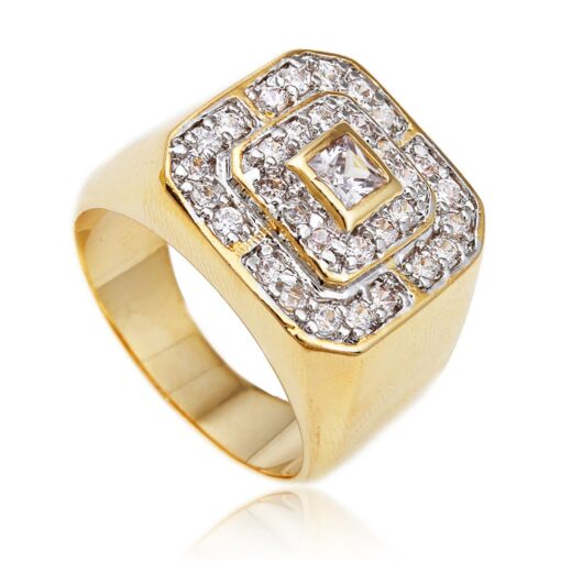 JOTW Men's Goldtone CZ Layered Squares Ring Sizes 7-17