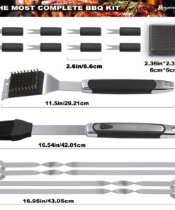 ROMANTICIST 21pc BBQ Grill Accessories Set with Thermometer - The Very Best Grill Gift on Birthday Wedding - Heavy Duty Stainless Steel Grill Utensils with Non-Slip Handle in Aluminum Case 21PCS BLACK 15 71fkF5FyYL