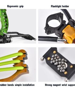 NOBONDO Strong Folding Slingshot - Powerful Adjustable Slingshot Rocket with Wrist Brace Hunting Survival Catapult with 2 Rubber Bands and 100 Ammo Balls Camouflage Green 15 71fm5iGlK S