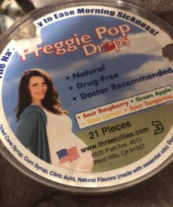 Preggie Pop Drops - 21 Drops - Morning Sickness Relief during pregnancy - Safe for pregnant Mom & Baby - Gluten Free - Four Flavors: Lemon, Raspberry, Green Apple, Tangerine Lemon, Raspberry, Green Apple, Sour Tangerine 21 Count (Pack of 1) 23 71fo7 fDA0L 1