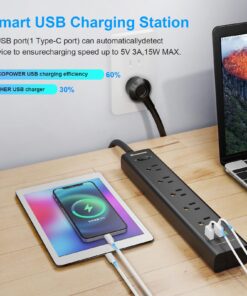 2 Pack Power Strip Surge Protector-5 Widely Spaced Outlets 3 USB Ports(1 USB C Port),1250W/10A with 5Ft Extension Cord, Power Strips with Surge Protection, Wall Mount for Home Office,Black 2PCK 17 71fp1P1e3pL