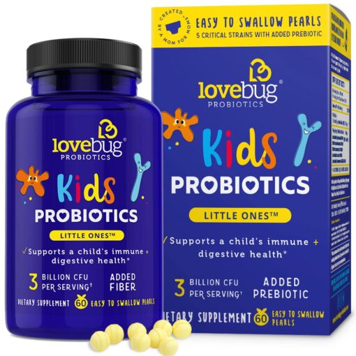 lovebug PROBIOTICS for Kids | Multi-Strain 3 Billion CFU | Constipation & Stomach Discomfort | Sugar Free | Ages 6+ 60 Count (Pack of 1)