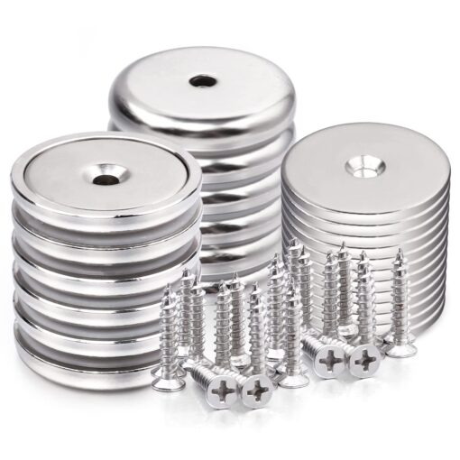 LOVIMAG Neodymium Cup Magnets，95 lbs Holding Force Strong Rare Earth Magnets with Countersunk Hole and Matching Iron Sheet and Screw Ideal for Holding Tools Lifting, Hanging, Diameter 1.26 inch 32mm 12+12p