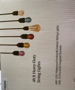 Foxlux String Lights - 48 ft LED Outdoor String Lights - Shatterproof, Waterproof Pergola Lights - 15 Hanging Sockets, Light Sensor, Edison Bulbs - Decor for Patio, Backyard, Garden, Bistro 45 71fvleBAJpL