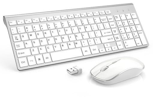 Wireless Keyboard and Mouse,J JOYACCESS USB Slim Wireless Keyboard Mouse with Numeric Keypad Compatible with iMac Mac PC Laptop Tablet Computer Windows -Silver White