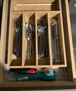 Utopia Kitchen Bamboo Silverware Organizer for Drawer Kitchen Utensil Organizer, Kitchen Drawer Organizer for Large Utensils, Cutlery Drawer Organizer, Silverware Holder, Flatware Organizer Tray 5 Compartments Natural 39 71g hYu7wYL