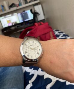 Fossil Grant Men's Watch with Chronograph Display and Genuine Leather or Stainless Steel Band Silver, Brown 32 71g08VfvgkL