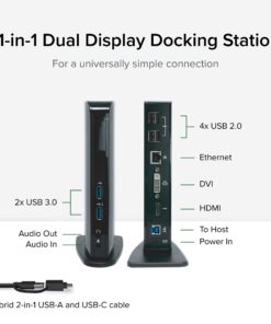 Plugable Universal Laptop Docking Station Dual Monitor for Windows and Mac, DisplayLink USB 3.0 or USB C Dock, (Dual Video: HDMI and HDMI/DVI/VGA, Gigabit Ethernet, Audio, 6 USB Ports) 24 71g0iwZ3Q9L