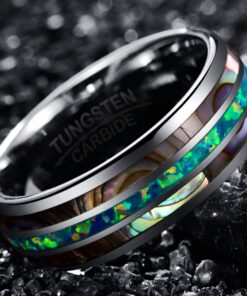 NUNCAD Mens Tungsten Ring Wedding Band 8mm Real Blue/Green Opal and Abalone Shell Tungsten Engagement Ring Comfort Fit Size 7-12 Marine Opal 7.5 9 71g3DqidOwL