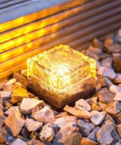 Solar Glass Brick Light,Ice Cube Lights,LED Landscape Light Buried Light Square Cube,Frosted Glass Light for Christmas Outdoor Path Road Yard 4 pcs (Warm White) Warm White 16 71g5EpLgiRL