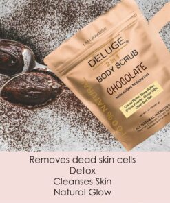 Deluge Chocolate Scrub for Cellulite and Stretch Marks, Body Exfoliant and Hydrating Cellulite Treatment with Shea Butter, Coconut Oil and Dead Sea Salt Firms, Tones and Moisturizes Skin (10 oz) 10.00 Ounce (Pack of 1) 7 71g7YxbE2cL