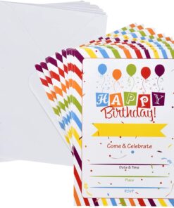 36 Happy Birthday Party Invitations with Envelopes with Multi Color Confetti Rainbow Theme Fill In Card Invites For Teens Kids Girls Boys Parties Favor Supplies Decorations 11 71g8 Hfb7CL