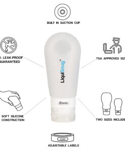 LiquiSnugs Premium - 100% Guaranteed Leak Proof Silicone Travel Bottles For Toiletries - TSA Approved Container. Premium Range Travel Shampoo Bottles with Suction Cups and Adjustable Labels 26 71g8MON9G4S