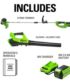 Greenworks 40V Cordless String Trimmer and Leaf Blower Combo Kit, 2.0Ah Battery and Charger Included 12" Trimmer + Blower (2.0Ah) 34 71gAoQuDqDL